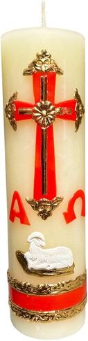 Cirio Pascual Rojo Alpha Omega Candle for the Easter Celebration - Devotional Candle - Confirmation o confirmacion boda o bautizo - Baptism candle or wedding Candle - Vela de matrimonio easter candles in Kuwait