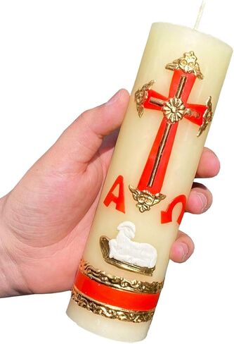 Cirio Pascual Rojo Alpha Omega Candle for the Easter Celebration - Devotional Candle - Confirmation o confirmacion boda o bautizo - Baptism candle or wedding Candle - Vela de matrimonio easter candles in Kuwait