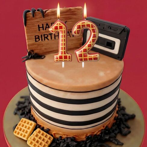 Roowest Birthday Party Number 12 Cake Topper, Spooky Waffles Pattern Happy Birthday Cake Topper Decoration for Waffle Lovers, Horror Themed Party Supplies and Decor in Saudi Arabia