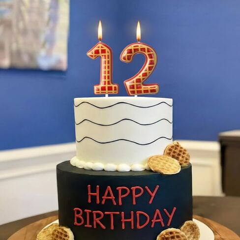 Roowest Birthday Party Number 12 Cake Topper, Spooky Waffles Pattern Happy Birthday Cake Topper Decoration for Waffle Lovers, Horror Themed Party Supplies and Decor in Saudi Arabia