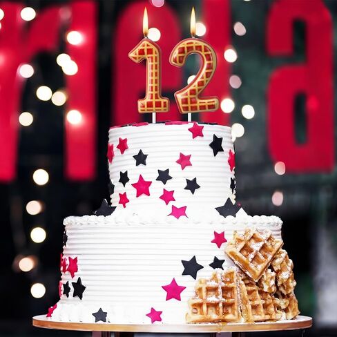 Roowest Birthday Party Number 12 Cake Topper, Spooky Waffles Pattern Happy Birthday Cake Topper Decoration for Waffle Lovers, Horror Themed Party Supplies and Decor in Saudi Arabia