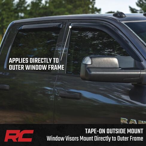 Rough Country Tape-on Rain Guards for Ram 1500 (2009-2018) & 2500/3500 Crew Cab (2019-2025) - Low Profile Window Visors, 4-Pc Rain Guard for Trucks in Saudi Arabia