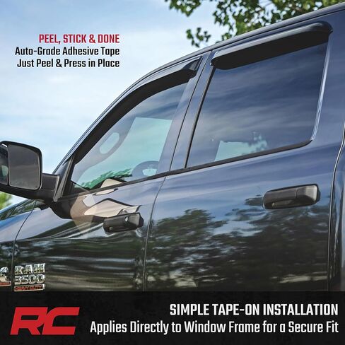Rough Country Tape-on Rain Guards for Ram 1500 (2009-2018) & 2500/3500 Crew Cab (2019-2025) - Low Profile Window Visors, 4-Pc Rain Guard for Trucks in Saudi Arabia