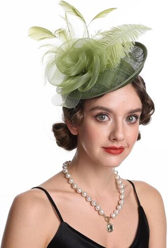 SAFERIN Women's Fascinators Feathers Tea Party Hat Veil Headband with Hair Clip for Cocktail Church in Kuwait