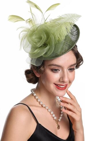 SAFERIN Women's Fascinators Feathers Tea Party Hat Veil Headband with Hair Clip for Cocktail Church in Kuwait
