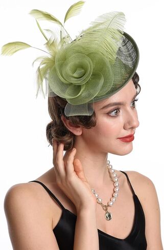 SAFERIN Women's Fascinators Feathers Tea Party Hat Veil Headband with Hair Clip for Cocktail Church in Kuwait