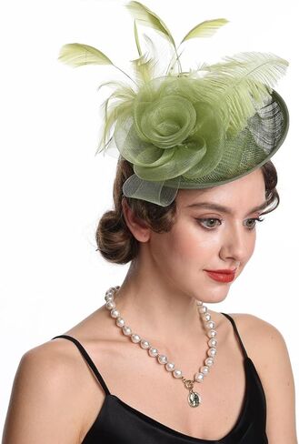 SAFERIN Women's Fascinators Feathers Tea Party Hat Veil Headband with Hair Clip for Cocktail Church in Kuwait