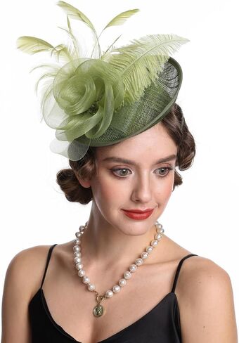 SAFERIN Women's Fascinators Feathers Tea Party Hat Veil Headband with Hair Clip for Cocktail Church in Kuwait