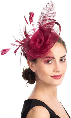 SAFERIN Women's Fascinators Feathers Tea Party Hat Veil Headband with Hair Clip for Cocktail Church in Kuwait