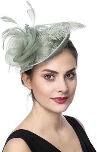 SAFERIN Women's Fascinators Feathers Tea Party Hat Veil Headband with Hair Clip for Cocktail Church in Kuwait