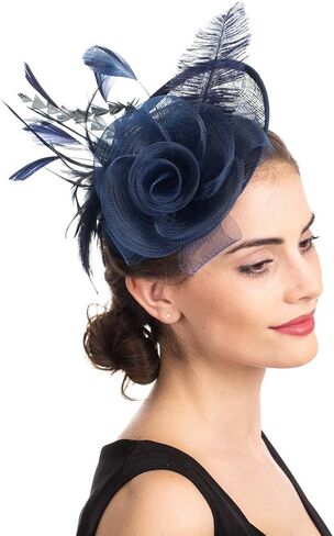 SAFERIN Women's Fascinators Feathers Tea Party Hat Veil Headband with Hair Clip for Cocktail Church in Kuwait