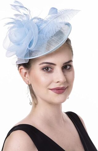 SAFERIN Women's Fascinators Feathers Tea Party Hat Veil Headband with Hair Clip for Cocktail Church in Kuwait