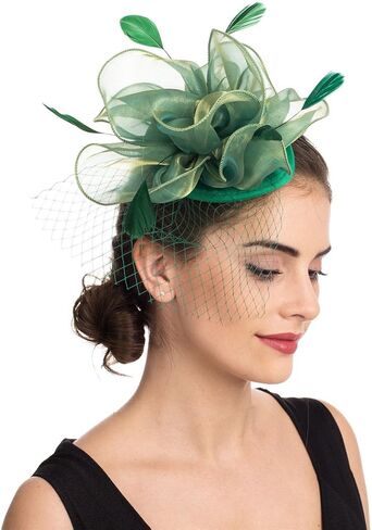 SAFERIN Women's Fascinators Feathers Tea Party Hat Veil Headband with Hair Clip for Cocktail Church in Kuwait