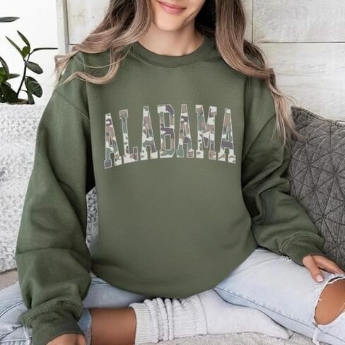 FITIN Unisex Camo Varsity Crewneck Sweatshirt –State Pride College Style Pullover, Multiple Styles Available in Kuwait