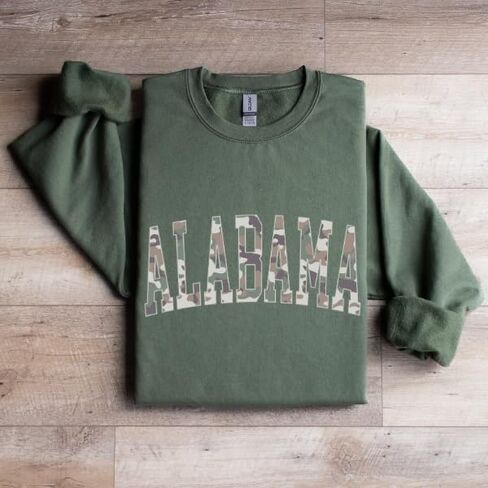 FITIN Unisex Camo Varsity Crewneck Sweatshirt –State Pride College Style Pullover, Multiple Styles Available in Kuwait