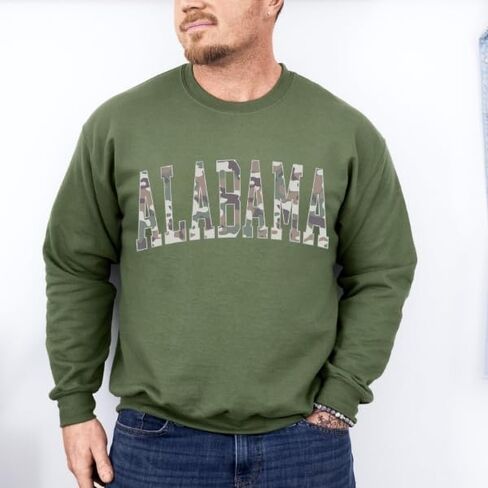 FITIN Unisex Camo Varsity Crewneck Sweatshirt –State Pride College Style Pullover, Multiple Styles Available in Kuwait