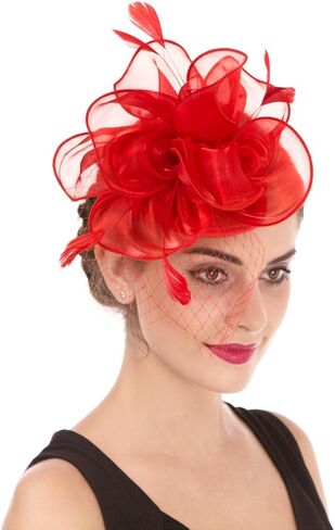 SAFERIN Women's Fascinators Feathers Tea Party Hat Veil Headband with Hair Clip for Cocktail Church in Kuwait