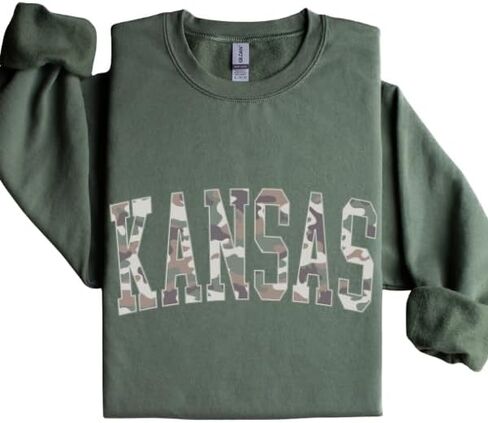 FITIN Unisex Camo Varsity Crewneck Sweatshirt –State Pride College Style Pullover, Multiple Styles Available in Kuwait