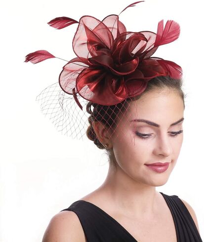 SAFERIN Women's Fascinators Feathers Tea Party Hat Veil Headband with Hair Clip for Cocktail Church in Kuwait