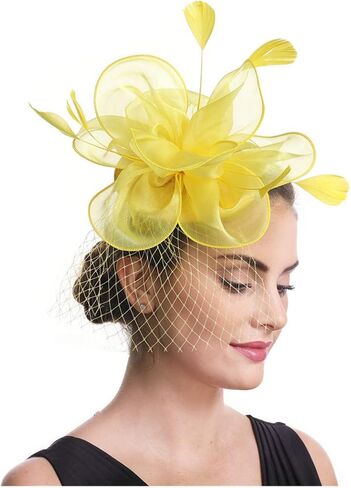 SAFERIN Women's Fascinators Feathers Tea Party Hat Veil Headband with Hair Clip for Cocktail Church in Kuwait
