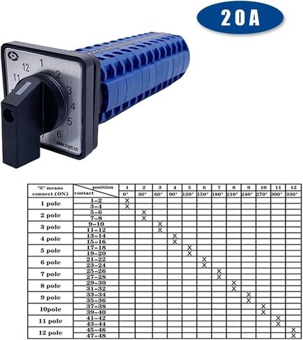 LW26-20/12 Cam Switch 1-12 Positions Universal Rotary Switches 12-Gear 12-Wire Twelve Poles Dual Power Motor Signal Control in Kuwait