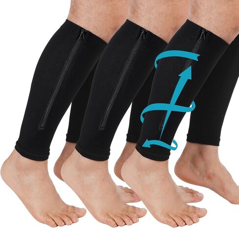 3 Pairs Calf Compression Sleeve with Zipper 20-30mmhg Leg Compression Sleeve Calf Brace Zipper Socks No Foot Sleeves for Men Women Support Running Shin Splints in Saudi Arabia