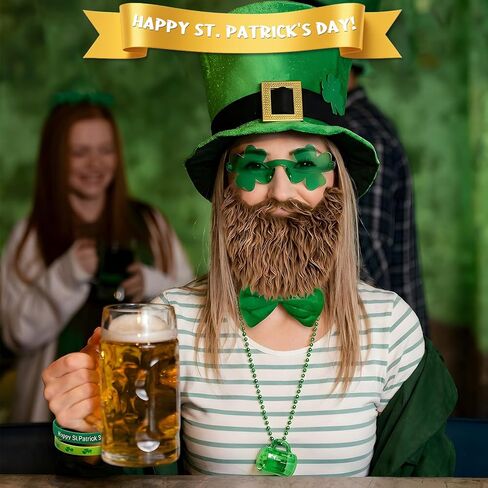 YQUQWN St. Patrick's Day Costume Suit 8 Pcs St Patricks Day Accessories with Leprechaun Shamrock Hat Bow Glasses Necklace Bracelet for lrish Party St. Patrick's Day Outfit in Saudi Arabia