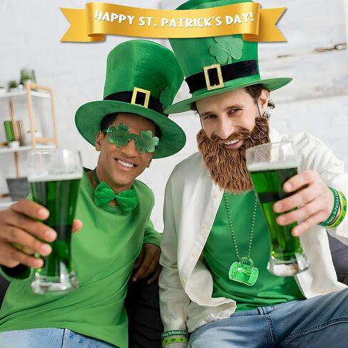YQUQWN St. Patrick's Day Costume Suit 8 Pcs St Patricks Day Accessories with Leprechaun Shamrock Hat Bow Glasses Necklace Bracelet for lrish Party St. Patrick's Day Outfit in Saudi Arabia