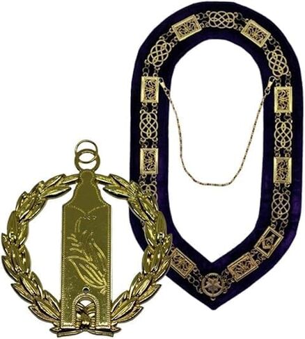 Masonic Regalia Grand Lodge Officer Chain Collar Gold chain Purple Backing With Grand Lodge Junior Warden Gold Jewel (customizable) in Saudi Arabia