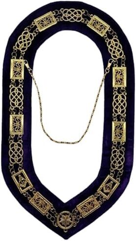 Masonic Regalia Grand Lodge Officer Chain Collar Gold chain Purple Backing With Grand Lodge Junior Warden Gold Jewel (customizable) in Saudi Arabia