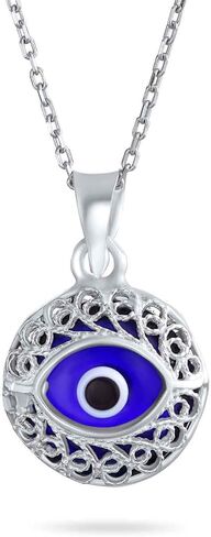 Bling Jewelry Turkish Spiritual Protection Amulet Round Circle Moving Floating Aqua Nazar Blue Evil Eye Filigree Charm Pendant Necklace For Women For Teen .925 Sterling Silver in Saudi Arabia
