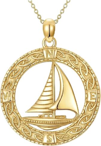 Compass/Sailboat/Lighthouse/Rudder Anchor Necklace for Women 18K Gold Plated Nautical Navy Jewelry Sea Lover Sailor Necklace Mothers Day Gifts for Women Mom Wife in Saudi Arabia