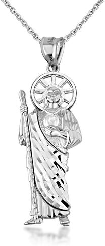 Claddagh Gold .925 Sterling Silver Sparkle Cut Patron Saint Jude Milgrain Necklace Religious Jewelry | Choice of Size (S-L), Pendant Only or Chain Length in Kuwait