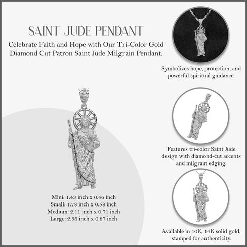 Claddagh Gold .925 Sterling Silver Sparkle Cut Patron Saint Jude Milgrain Necklace Religious Jewelry | Choice of Size (S-L), Pendant Only or Chain Length in Kuwait