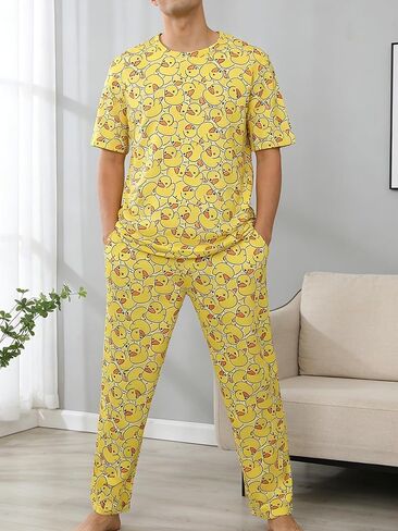 مجموعات بيجامة رجالي من Yellow Duck، أطقم Pjs ناعمة سراويل بيجامة غير رسمية للرجال، بيجامات Para Hombres in Saudi Arabia