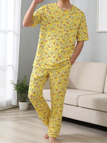 مجموعات بيجامة رجالي من Yellow Duck، أطقم Pjs ناعمة سراويل بيجامة غير رسمية للرجال، بيجامات Para Hombres in Saudi Arabia