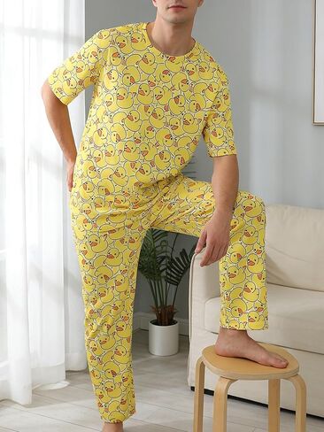 مجموعات بيجامة رجالي من Yellow Duck، أطقم Pjs ناعمة سراويل بيجامة غير رسمية للرجال، بيجامات Para Hombres in Saudi Arabia