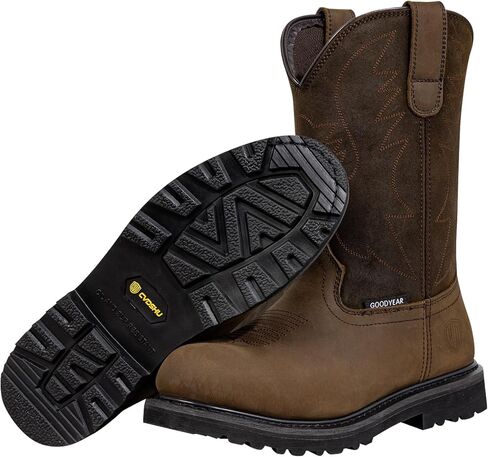Work Boots for Men Round Toe Western Mens Cowboy Boots Pull On Leather Slip Resistant Shoes for Farming, Riding and Outdoor Work Botas Vaqueras Para Hombre Brown in Saudi Arabia