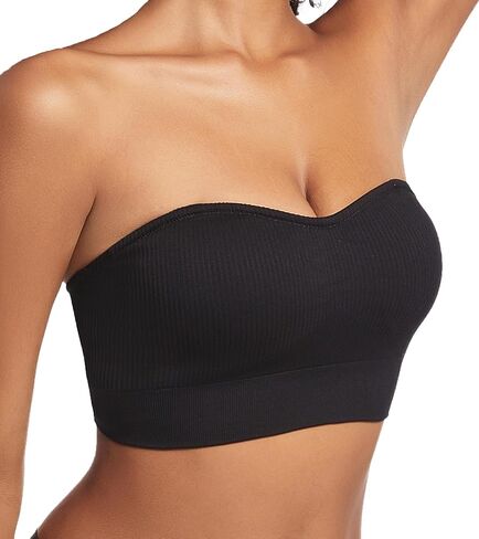 PRETTYWELL Strapless Bra for Women Ribbed Seamless Non-Slip Comfort Padded Wireless Bandeau Bras Wireless Tube Top Bra in Kuwait