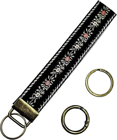 Aeriuo Embroidered Fabric Wristlet Keychain, Wrist Car Key Chain Women with 3 Pcs Metal Hardware in Saudi Arabia