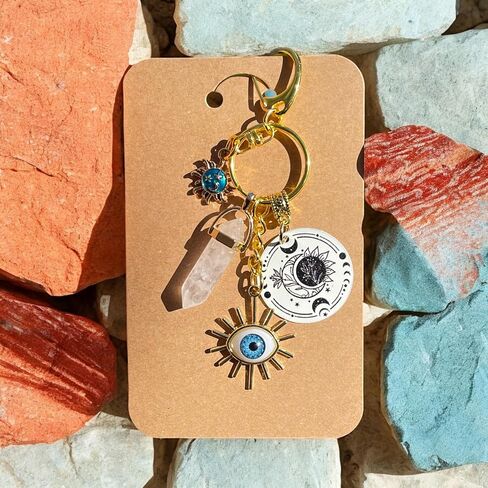 سحر حقيبة العين الشريرة، سلسلة مفاتيح العين الشاملة، سحر محفظة بوهو السماوية، سلسلة مفاتيح كوارتز طبيعية، كريستال علاجي، هدايا علاجية روحية، أحجار الريكي، الوضوح، هدايا المظهر in Kuwait