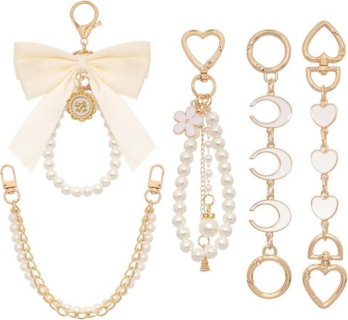 5 Pcs Bag Extender Chain Bow Keychain Pearl Bag Chain Handbag Strap Replacement Purse Charms Accessories for Bags in Kuwait