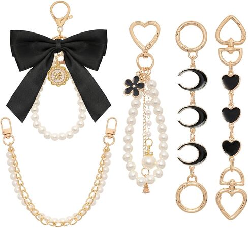 5 Pcs Bag Extender Chain Bow Keychain Pearl Bag Chain Handbag Strap Replacement Purse Charms Accessories for Bags in Saudi Arabia