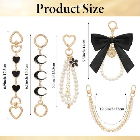 5 Pcs Bag Extender Chain Bow Keychain Pearl Bag Chain Handbag Strap Replacement Purse Charms Accessories for Bags in Saudi Arabia