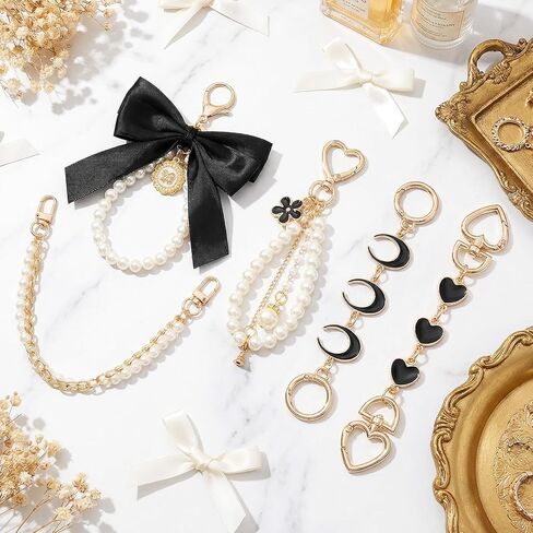 5 Pcs Bag Extender Chain Bow Keychain Pearl Bag Chain Handbag Strap Replacement Purse Charms Accessories for Bags in Saudi Arabia
