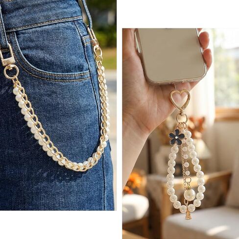 5 Pcs Bag Extender Chain Bow Keychain Pearl Bag Chain Handbag Strap Replacement Purse Charms Accessories for Bags in Saudi Arabia