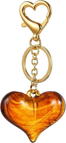 Chic Resin Bow Keychain, Brown Acrylic Heart Keyring with Lobster Clasp for Bag, Purse, Car Keys in Kuwait