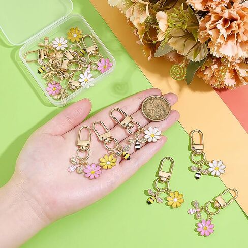PH PandaHall 12pcs Bee Flower Keychains, 3 Colors Alloy Enamel Keychains Cute Purse Zipper Key Chain Accessories Bee Charms for Purse Wallet Backpack Decoration, Birthday Gift, Women, Gold in Saudi Arabia