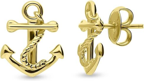 BERRICLE Sterling Silver Anchor Dangle Stud Earrings for Women - Cubic Zirconia CZ, Yellow Gold/Rhodium Plated in Saudi Arabia