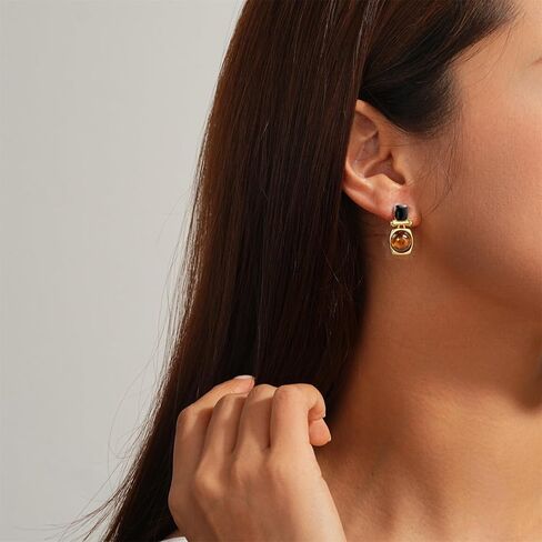 18K Gold Plated Brown Gemstone Earrings for Women, Tiger Eye Stone Dangle Drop Earring Stud, Tigers Eye Jewelry Gifts for Valentine Day in Kuwait